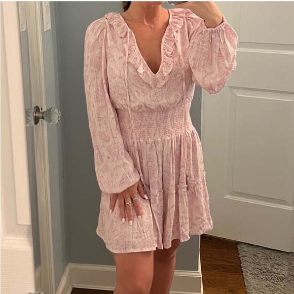 House Of Harlow Pink Paisley Smocked Mini Dress - Picture 10 of 12